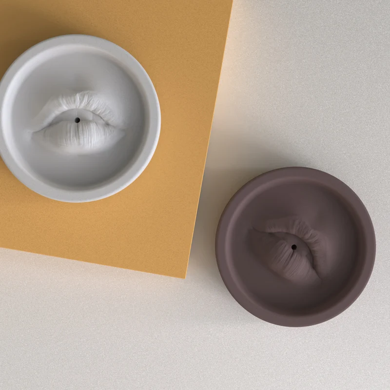 Molde de silicona de inserci&oacute;n de incienso de hormig&oacute;n, bandeja de incienso de aromaterapia con dise&ntilde;o creativo en forma de boca, decoraci&oacute;n artesanal-2