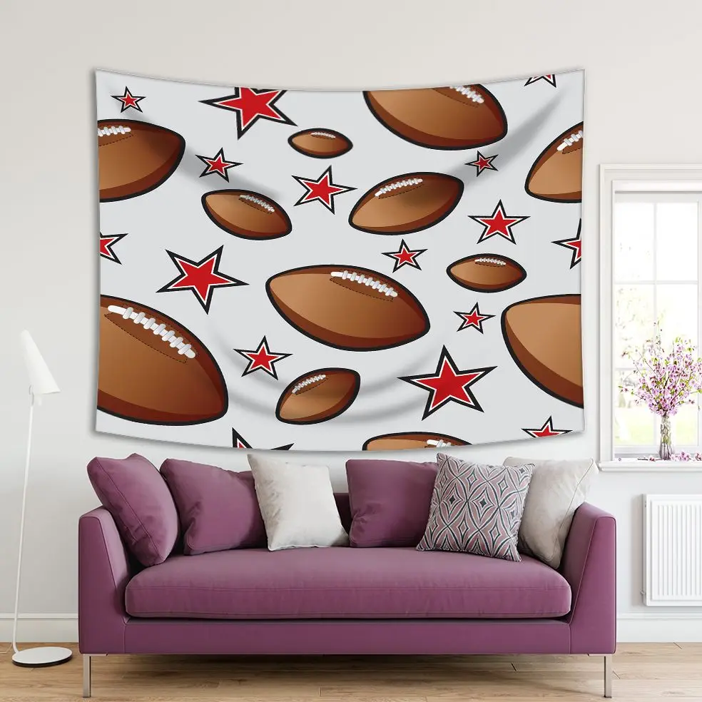 

Tapestry American Football and Stars Childish Fun Brown Red Illustration Printed