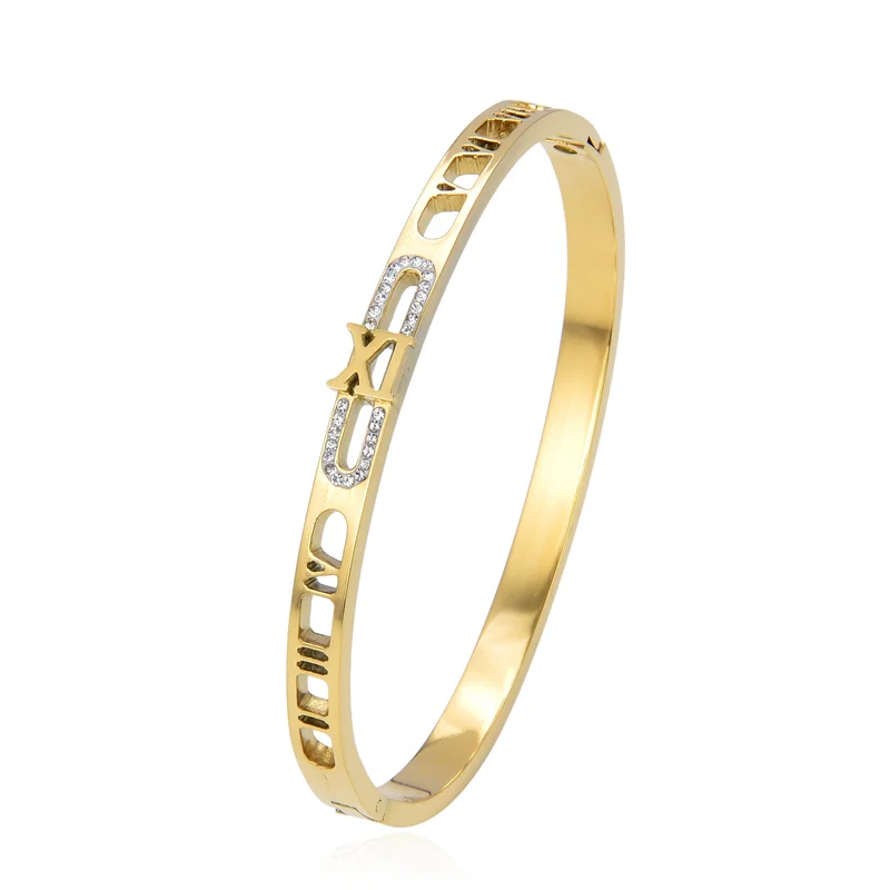 

New Popular Roman Numerals Stainless Steel Cuff Bracelet Jewelry For Women Rhinestone Lover Bracelets Bangle Valentine Gift