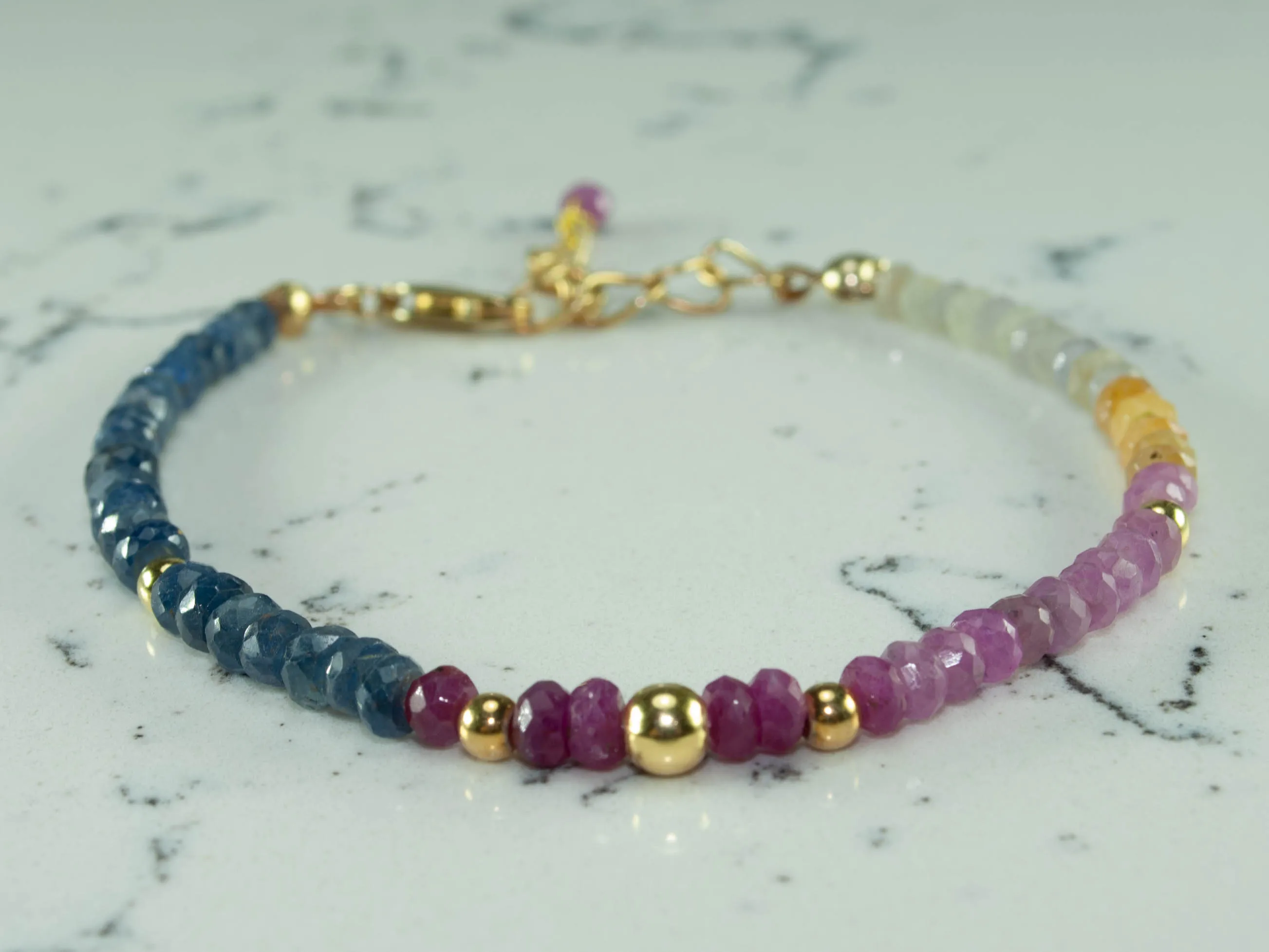

Multi Sapphire Bracelet with 14K Gold Filled Bead, September Birthstone Jewelry for Women Hand Made in TURKEY
