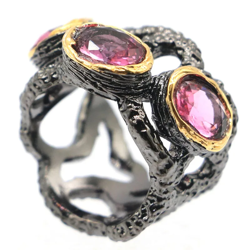 26x15mm Punk Hollow Style Created 11.2g Green Peridot Pink TourmalineFor Women Fashion Daily Wear Black Gold Silver Rings Gothic | Украшения