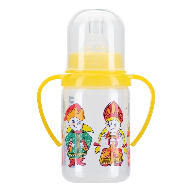 Бутылочка КУРНОСИКИ для кормления с ручками и силиконовой соской молочной 125