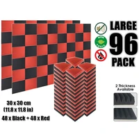 arrowzoom 96 pcs red and black multi wedge 12t acoustic studio foam tile sound absorption panel 30 x 30 cm 11 8 x 11 8 kk1167