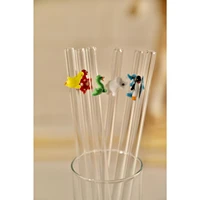 reusable 6 glass straws with small animal figurines best for kids and adults great gifts perfect for coctails and other drinks