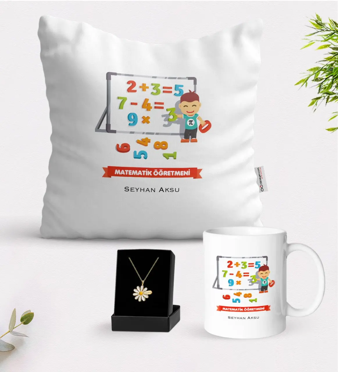

Персонализированные учитель математики белая кружка Подушка и ожерелье Маргаритка подарок Seti-5