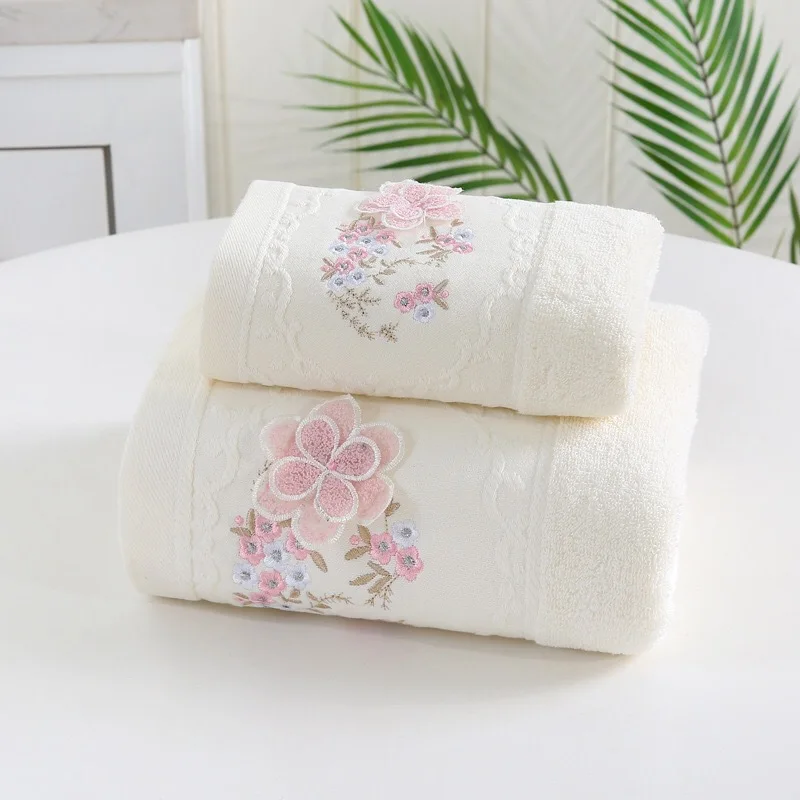 Large Cotton Women Flower Beach Towel Set Face Towel Soft Absorbent Quick Dry Towel Beach Towels for Adults Bathroom Set