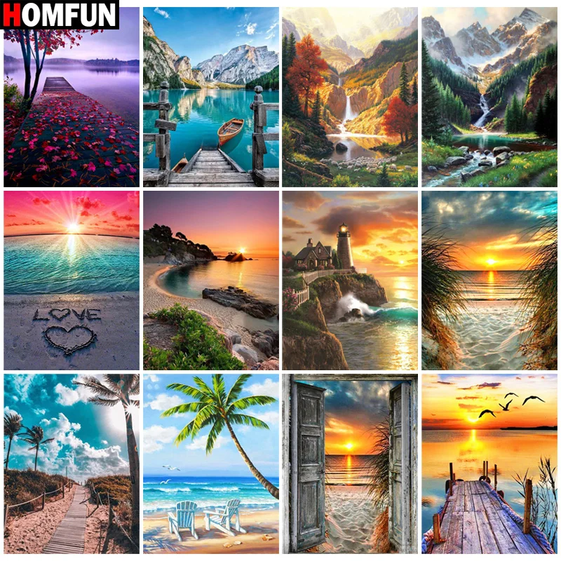 

Алмазная 5D картина HOMFUN «сделай сам», полноразмерная вышивка крестиком, «пейзаж, вода, дерево», украшение для дома, подарок