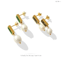 light luxury zircon pearl earrings titanium steel plated 18k gold vintage earrings for women
