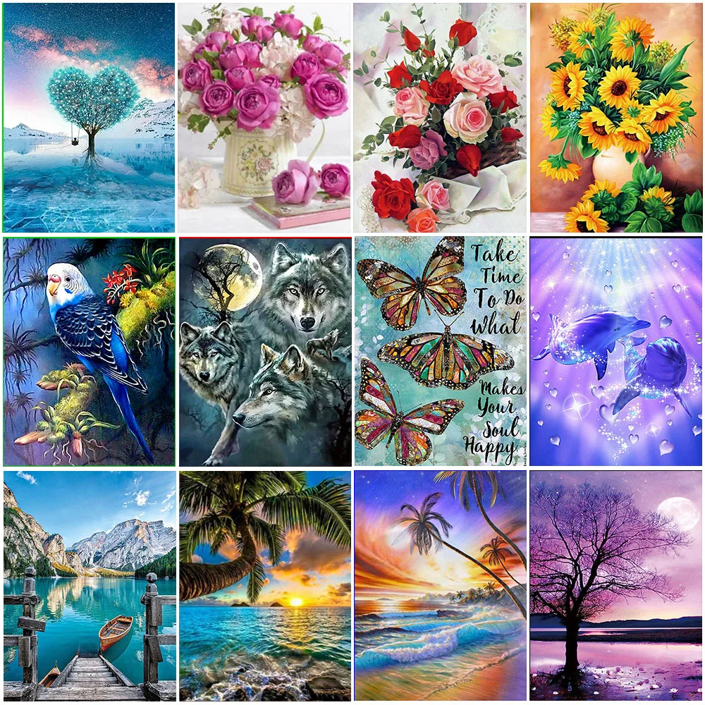 5D алмазная живопись сделай сам цветы животные картина стразы пейзаж пляж круглая