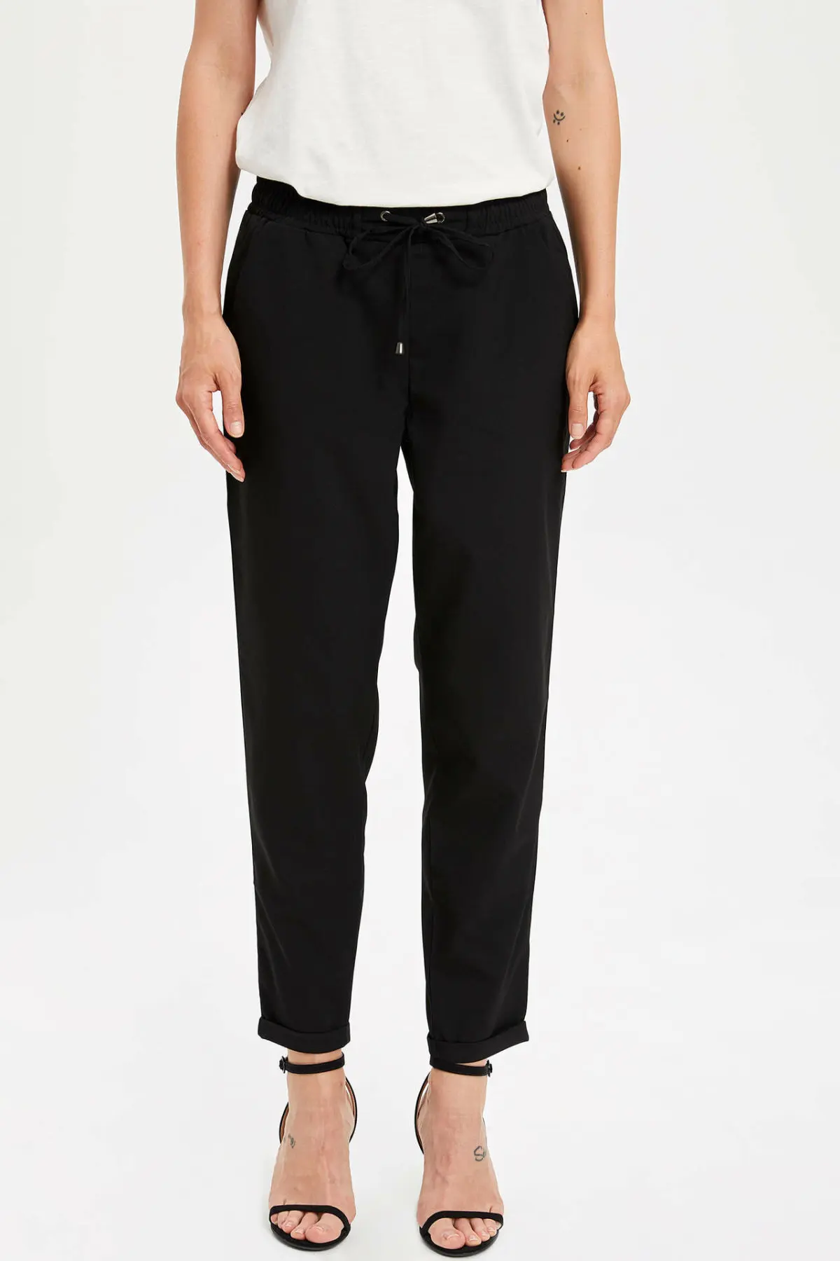 DeFacto модные женские брюки с завязками на талии однотонные повседневные шаровары