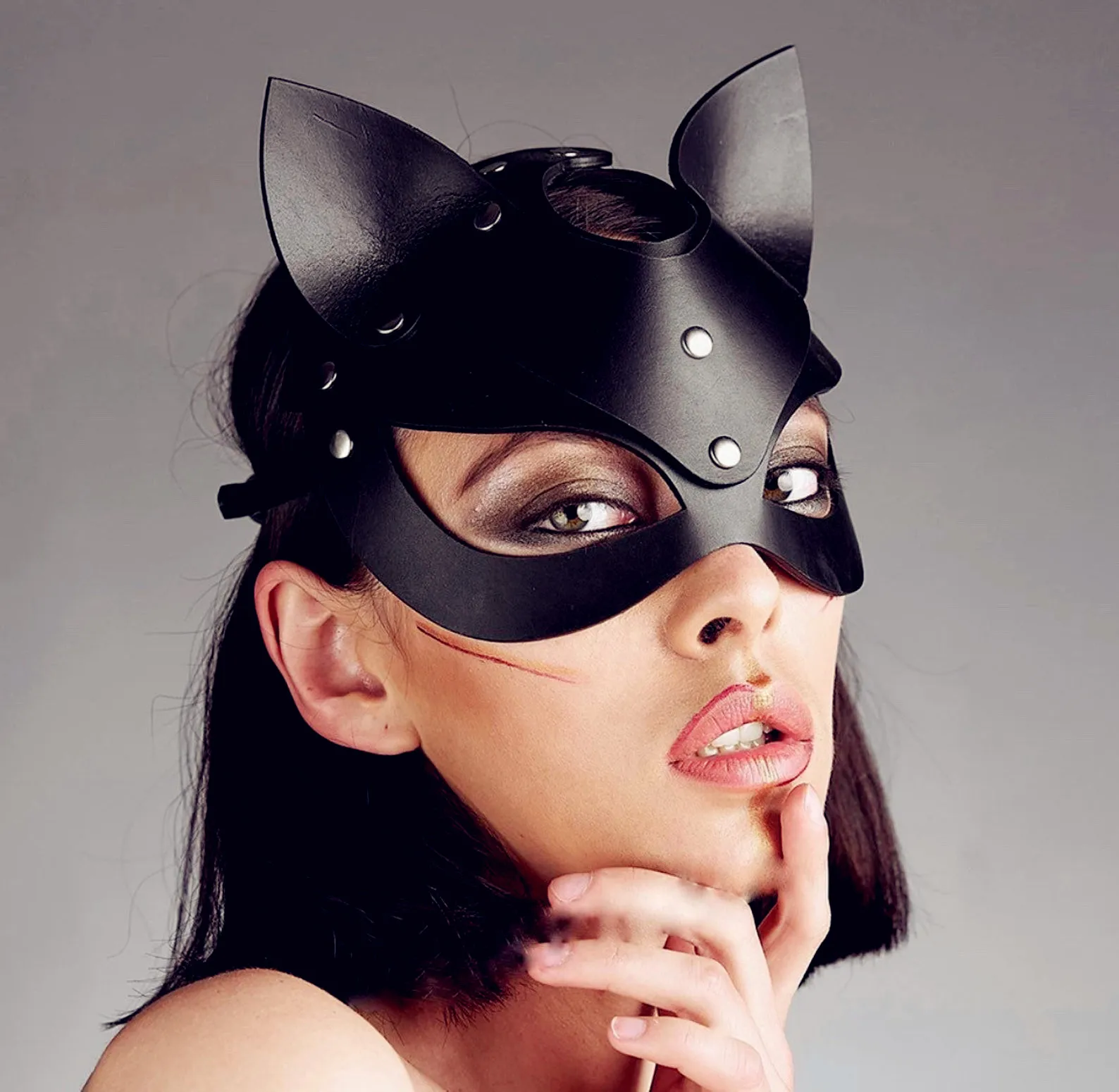 Сексуальная кожаная аниме маска косплей кошачьи уши аксессуары для женщин БДСМ