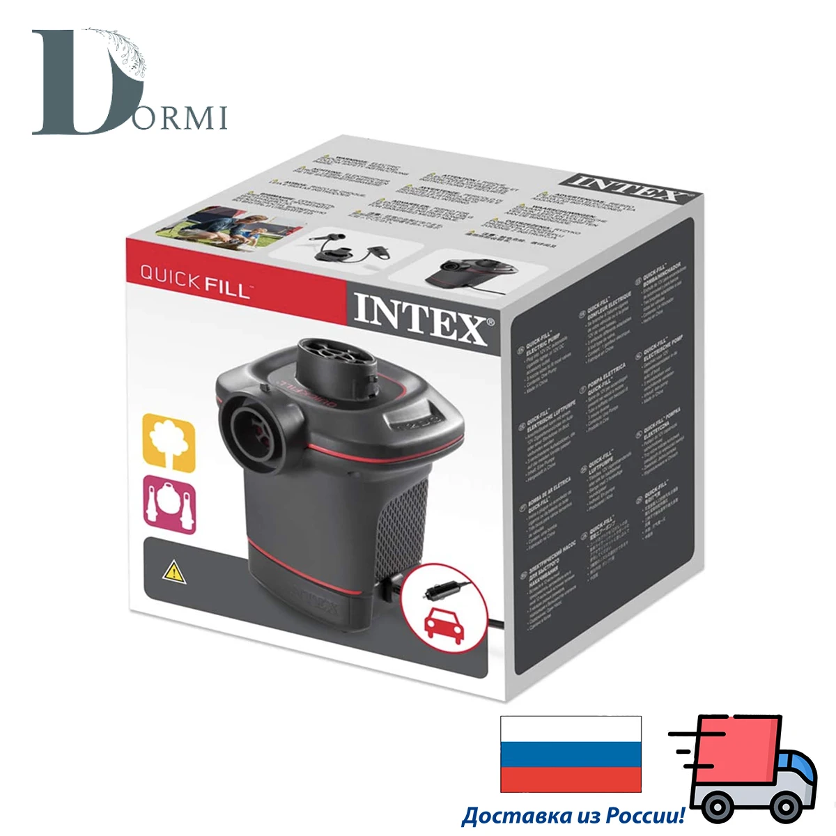 Электрический насос Intex Quick-Fill DC 12 В от прикуривателя 66636 л/м 3 насадки в комплекте |