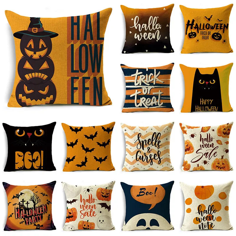 

Yellow Pumpkin Series Halloween Themed Pillowcase Sofa Cushion Cover Festive Gift Party Decoration 40*40cm/45*45cm/50*50cm