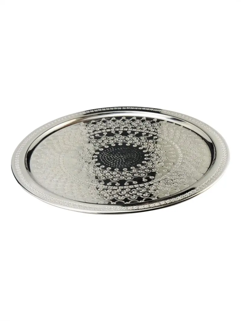 Bandeja de cobre grabado de flor gruesa 40 cm-0