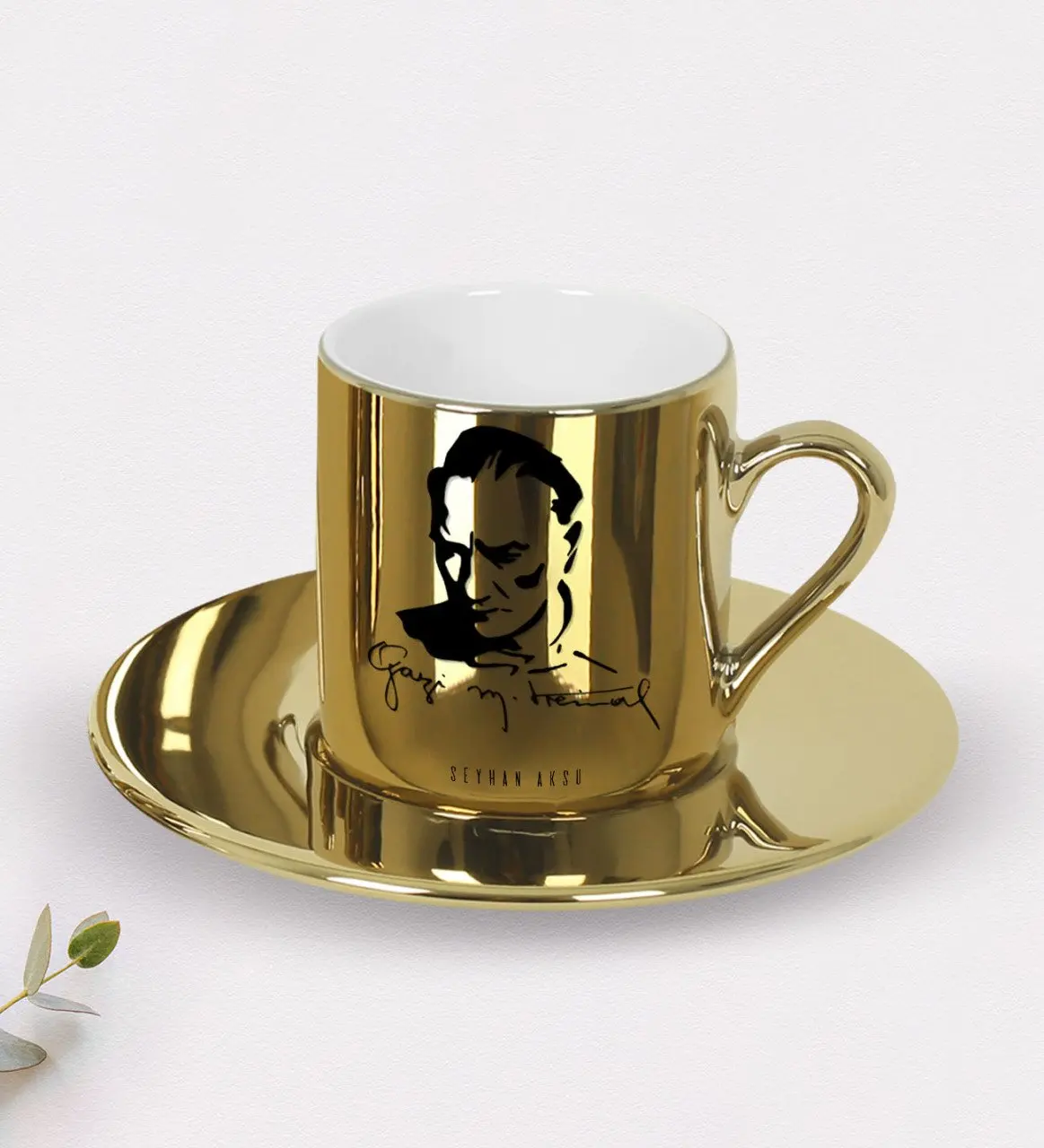 

Персонализированный зеркальный Золотой турецкий кофе с тематикой Ataturk fincanek-19