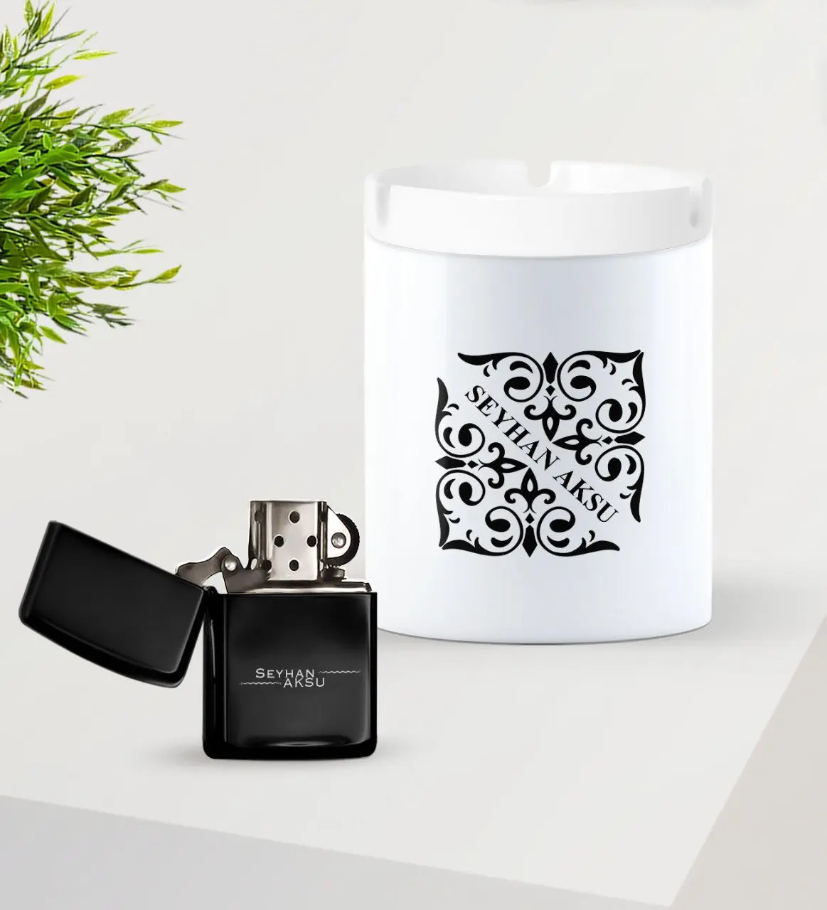 

Персонализированная черная бензиновая металлическая зажигалка и керамическая пепельница Seti-10