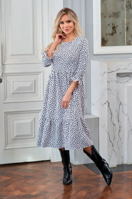 Легкое белое платье в горох Look Russian | Женская одежда