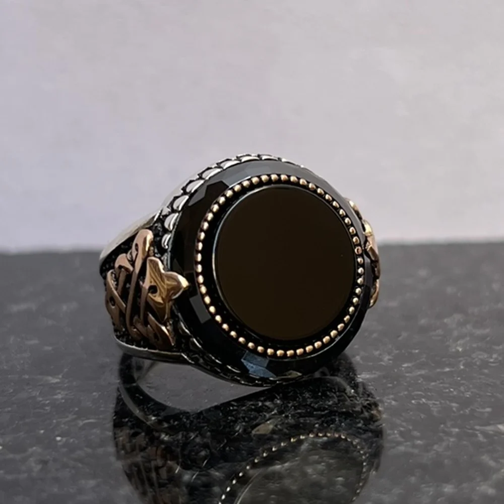 

Turkish Handmade 925K Sterling Silver Unique Jewelry Black Onyx Men's Ring
