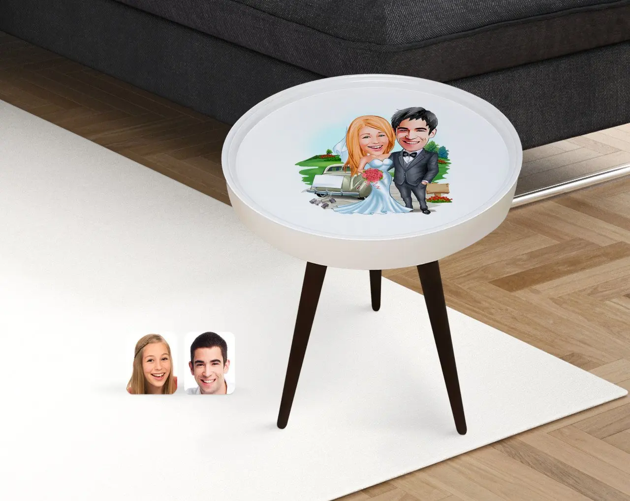 

Personalized Maried Caricature Of Wood Zigon Sehpa-1