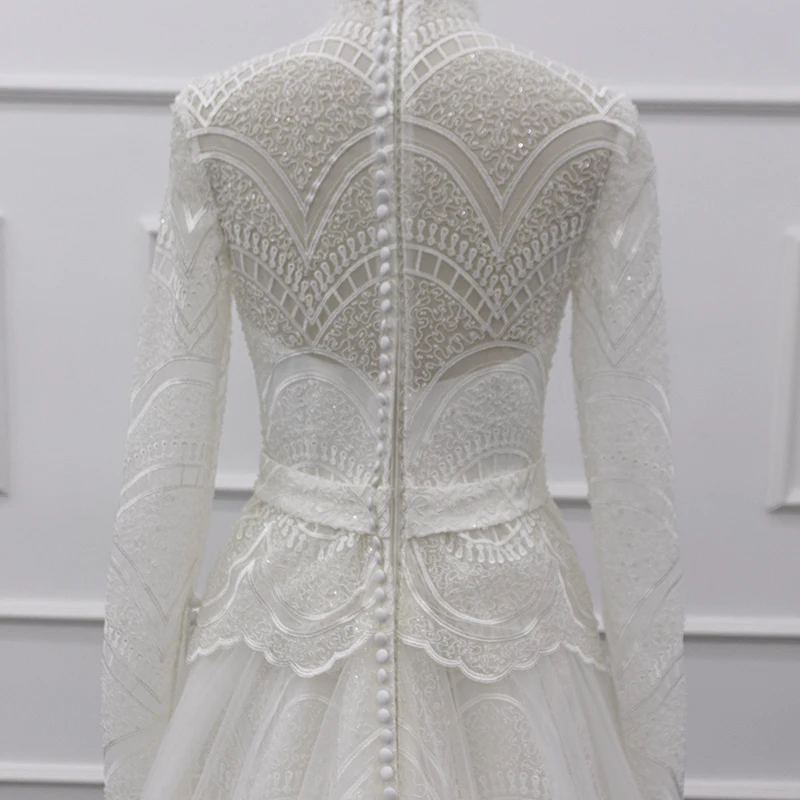 Eslieb Lace Princess Wedding Dress 2020 Appliques High Neck Court Train Vintage A Line Bridal Gowns Long Sleeves SJ253