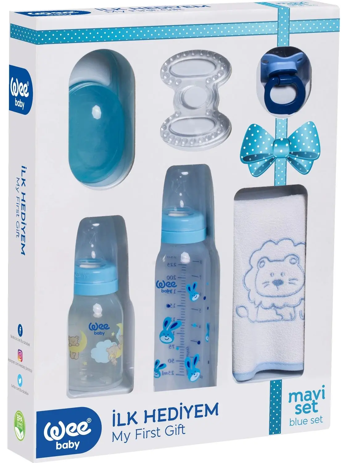

Orthodontical Soother PP Baby Bottle Slickone Nipple 100% Cotton Mini Baby Bib Blue Set BPA Free Anti Colic Like Mother's breast