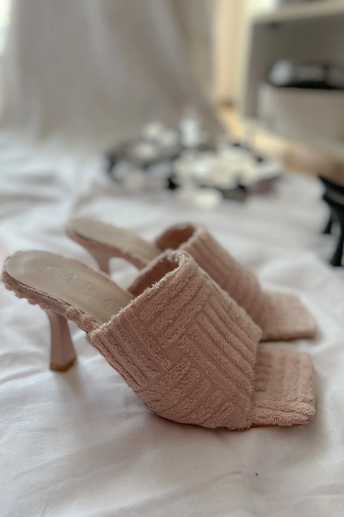 

Woman Shoes Summer New Plush Upper High Heel Slippers Women Fashion Square Toe Thin Heels Everyday Office Sandals New 2022