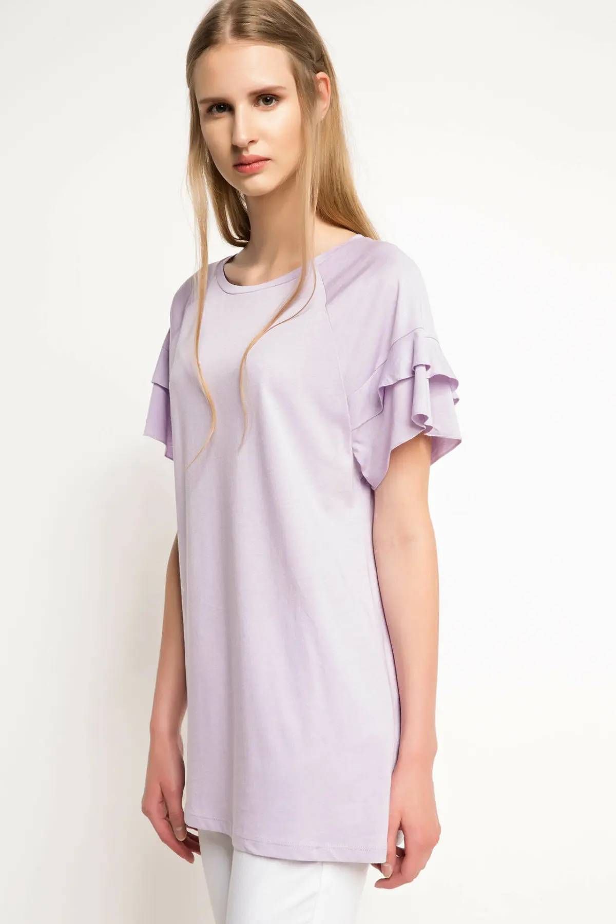 Женская свободная футболка DeFacto простая повседневная с рукавом бабочкой в стиле