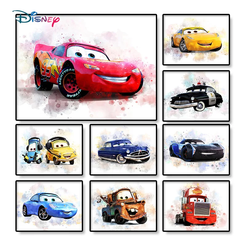 Disney тачки Молния Маккуин и матер принты акварель фотокартина комната для
