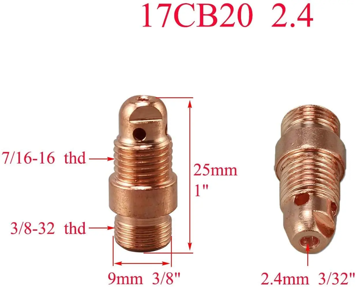 

TIG короткая Зажимная Муфта 17CB20 (3/32 дюйма и 2,4 мм отверстие) для PTA DB SR WP 17 18 26 TIG Сварочная горелка 2pk