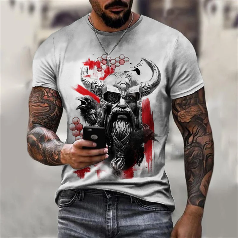 

2022 New trend adult T shirt summer new men's slim Viking myth warrior printed casual sport 3DT shirt