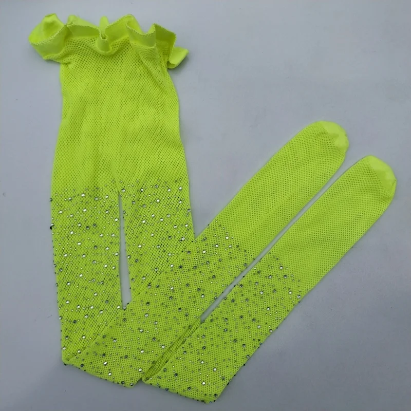 Fluorescent yellow Детские колготки в сеточку; топ с блестками для маленьких девочек; Детские сетчатые колготки с узором в сеточку; колготки со стразами; колготки в сеточку - Цвет: Fluorescent yellow