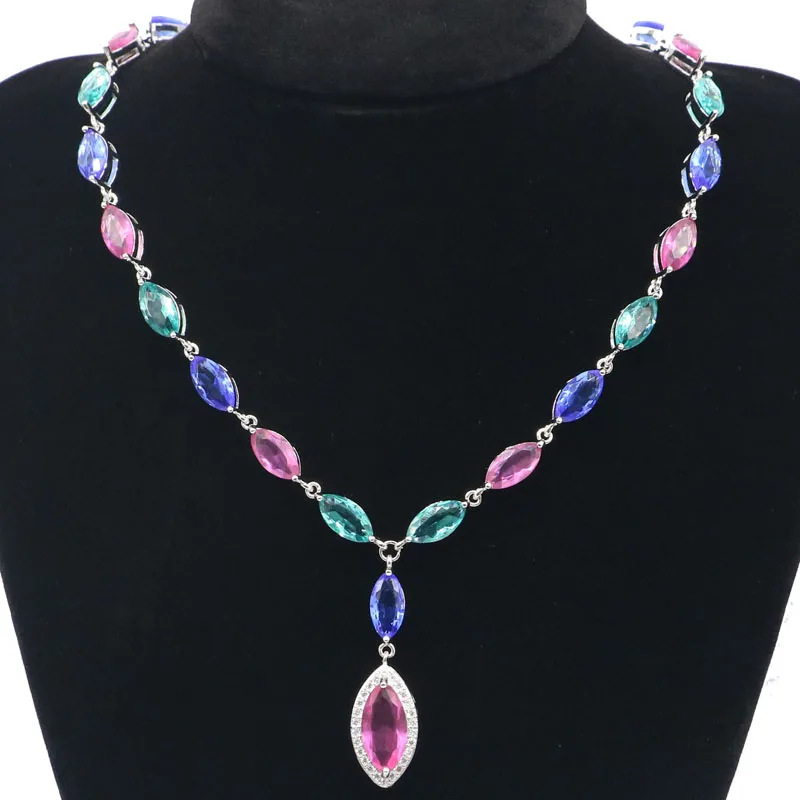 39x12 мм Мульти Цвет 32g создан турмалин и голубыми аквамариновыми кристалами сапфир