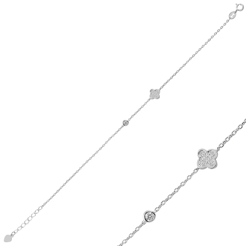 

Silver 925 Sterling Zircon Four Leaf Clover Bracelet