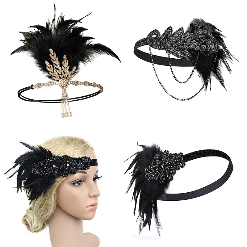 1920s обруч с завязкой Roaring 20s аксессуары Great Gatsby вечерние свадебные аксессуары для головных уборов - Цвет: S