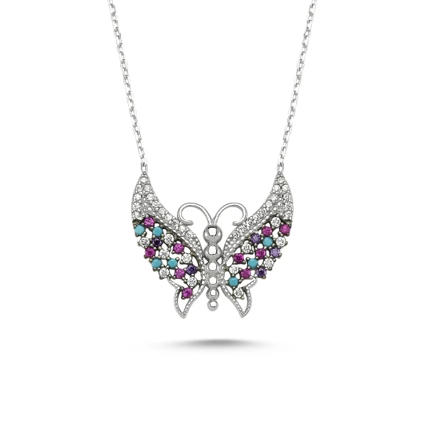 

Silver 925 Sterling Color Zircon Stone Butterfly Necklace