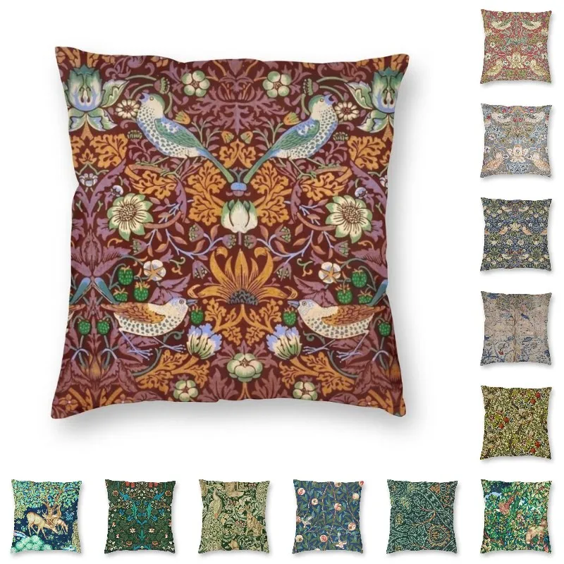 

William Morris The Strawberry Thief Red Cushion Cover Velvet Luxury Throw Pillows Home Decor For Sofa Living Room Pillowcase