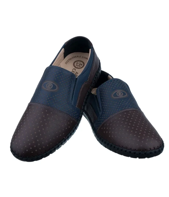 

Brown Navy Blue Laser Engraving Diabetic Casual Men's Shoes
