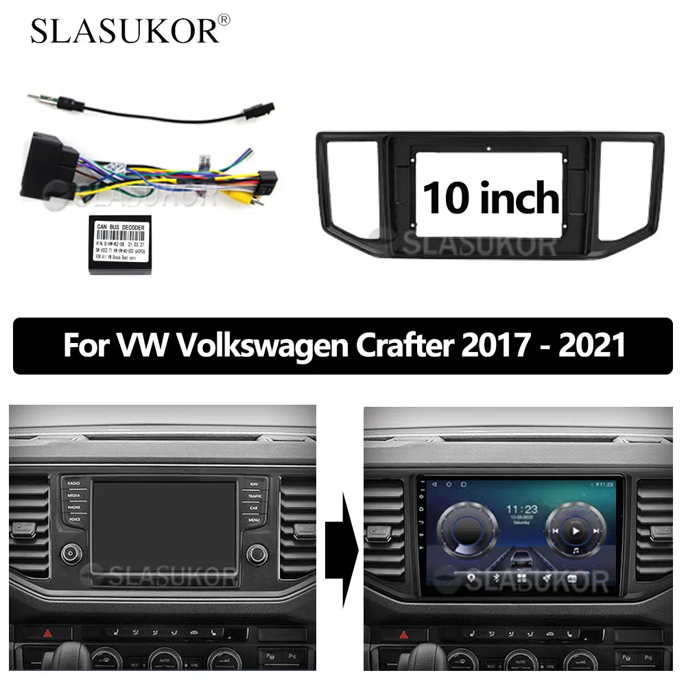 

10 INCH Fascia fit For VW Volkswagen Amarok Crafter 2017 - 2021 Frame Cable Screen Audio Dash Panel Frame Car ABS No 2din DVD