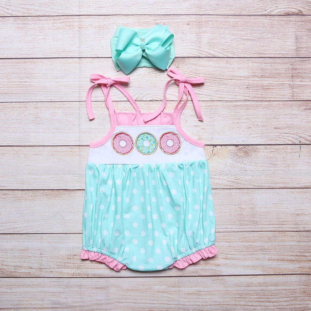 

0 To 3yrs Cartoon Donut Baby Bodysuit Suspenders Girl Clothes Summer Clothes Baby Romper Clothes Cotton Bule Festival Outfit
