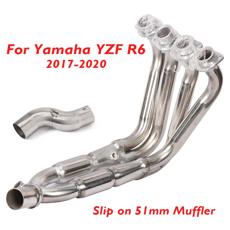 

Motorcycle Exhaust System Front Header Link Tube Stainless Steel Connector Link Pipe for Yamaha YZF R6 2017 2018 2019 2020