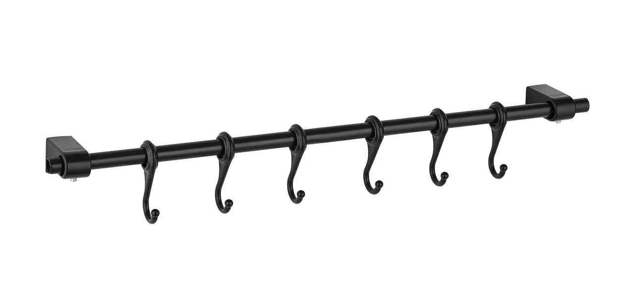 Hanger Rail 6 Hooks Good Quality 53cm Black Suitable Kitchen Bathroom Toilet Robe Set Decoration Luxury Accessory Potty | Мебель