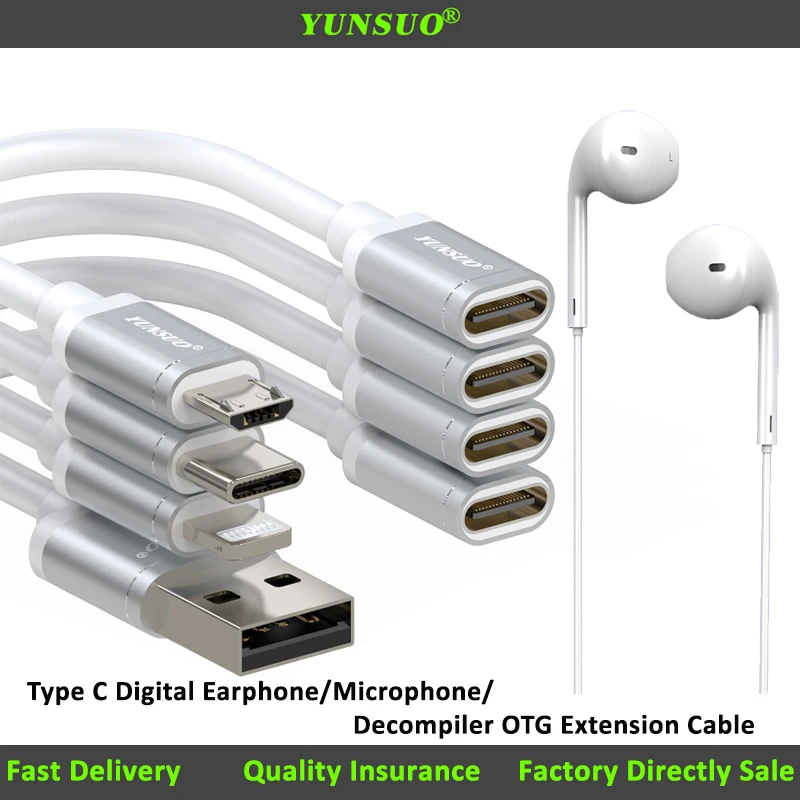 

Digital Earphone Audio Extension Cable Type C Male To female For Mobile Phone Tablet Laptop Digital Camera