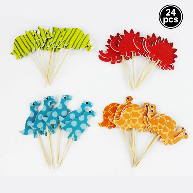 

24pcs/pack Dinosaur Cake Topper Dino Party Decoration Baby Shower Kids Birthday Supplies Jungle Adventure Party Theme