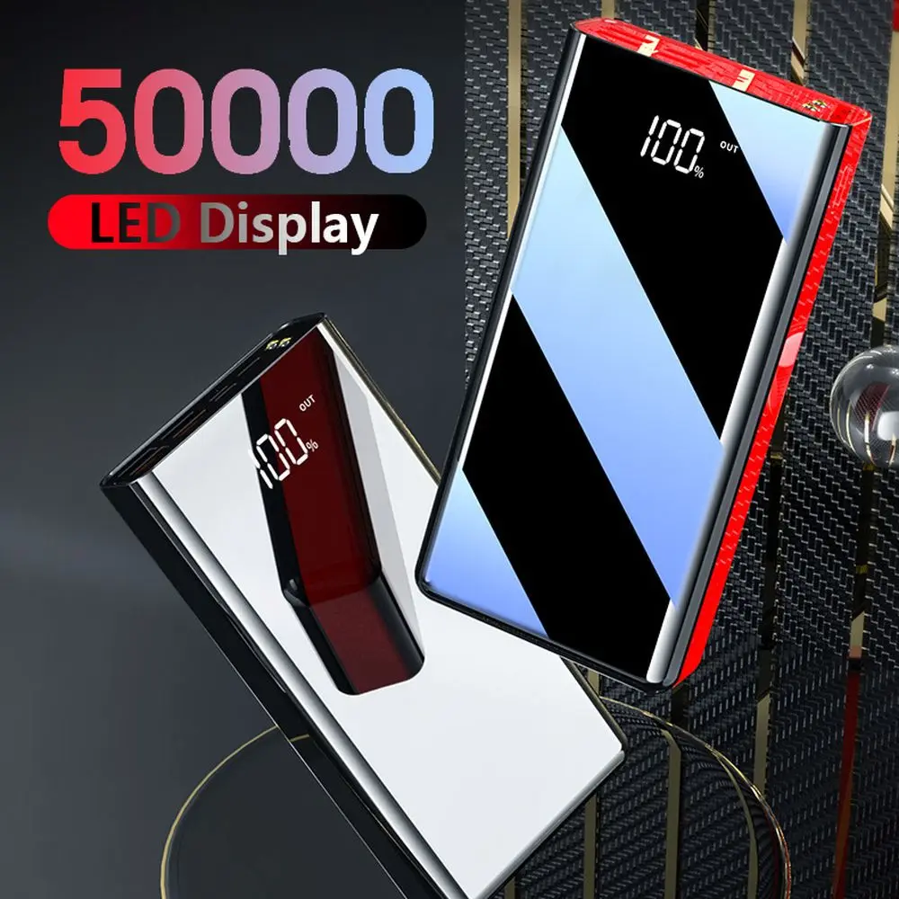 Barato PINZHENG-Banco De Energía De Alta Capacidad, Cargador De Batería Externo De 50000mAh, Iluminación LED, Banco De Energía Para IPhone, Xiaomi, Huawei