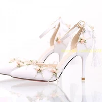 flower decoration pointed toe pumps ankle buckle strap cover heels high thin heels woman roman party wedding hollow out pumps
