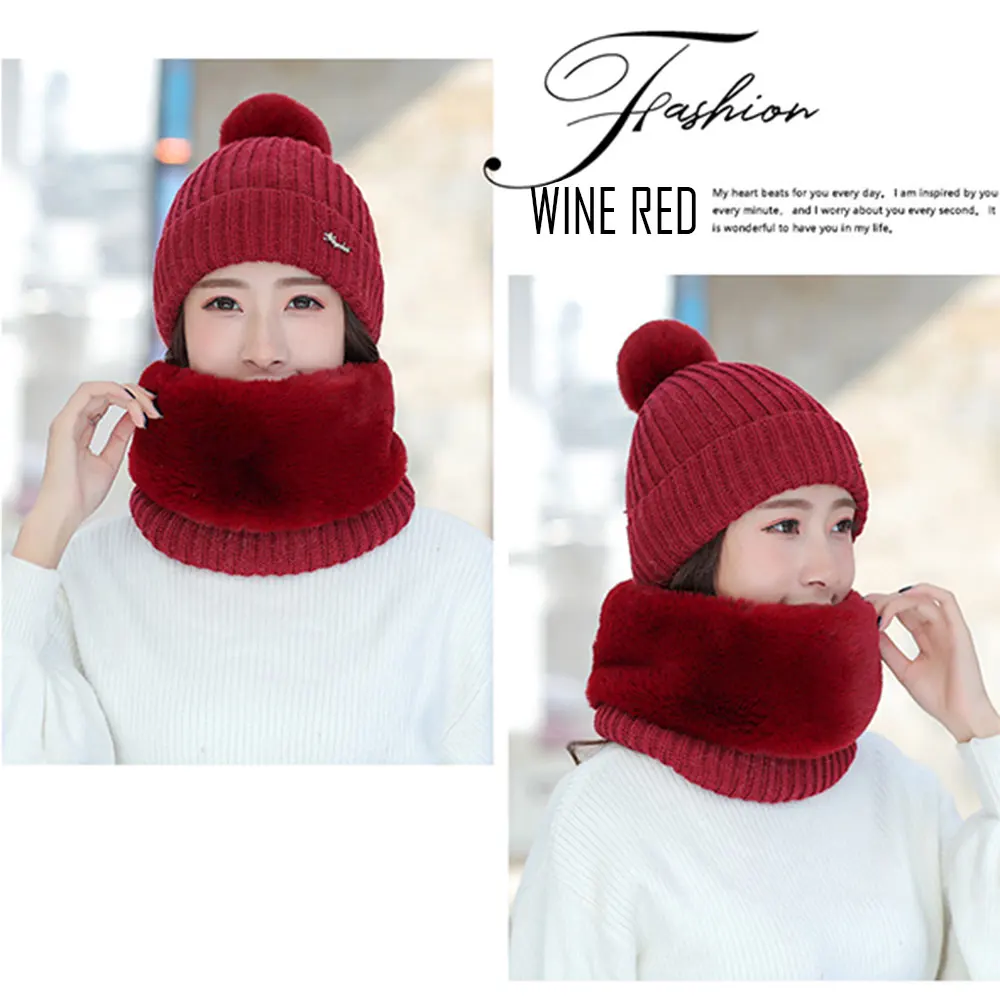 

Ski Hat Scarf Knitted Cap Women Winter Sportwear 3pcs/Set 4 Color Knitted Gloves Hat Scarf Set Scarf Set Thick Warm Ski Gloves