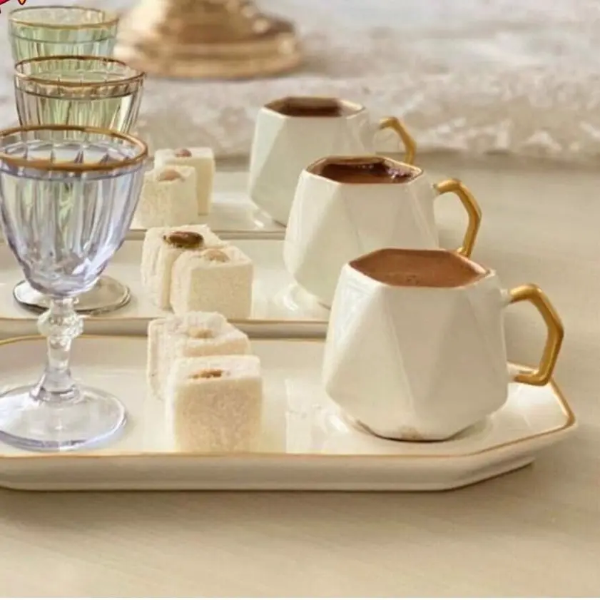 Фото Набор керамических чашек для кофе из 12 предметов с блюдцами-ручная