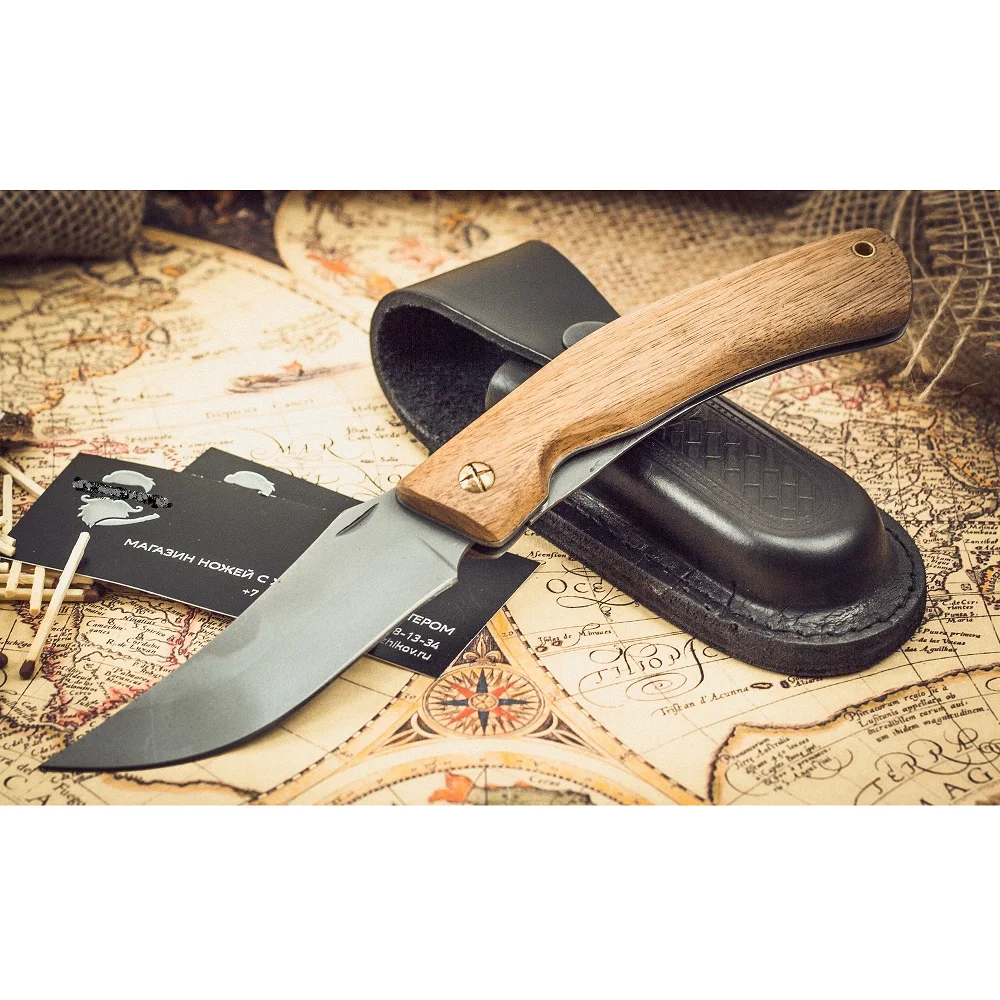 Folding knife with forged steel blade 95x18 walnut handle | Safety &amp Survival
