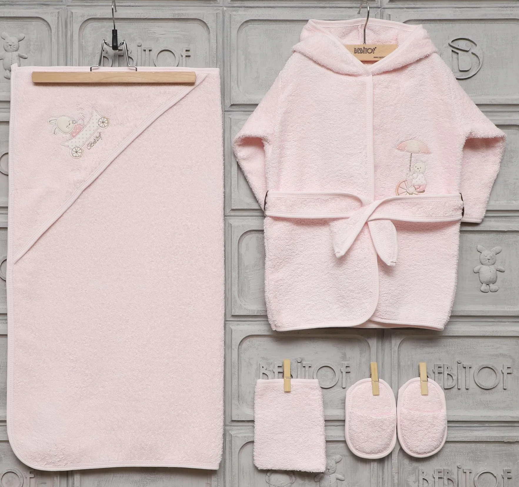 Bebitof/махровый халат из 100% хлопка для новорожденных девочек и комплект полотенец с капюшоном, Подарочный комплект из 5 предметов, розовый, для... от AliExpress RU&CIS NEW