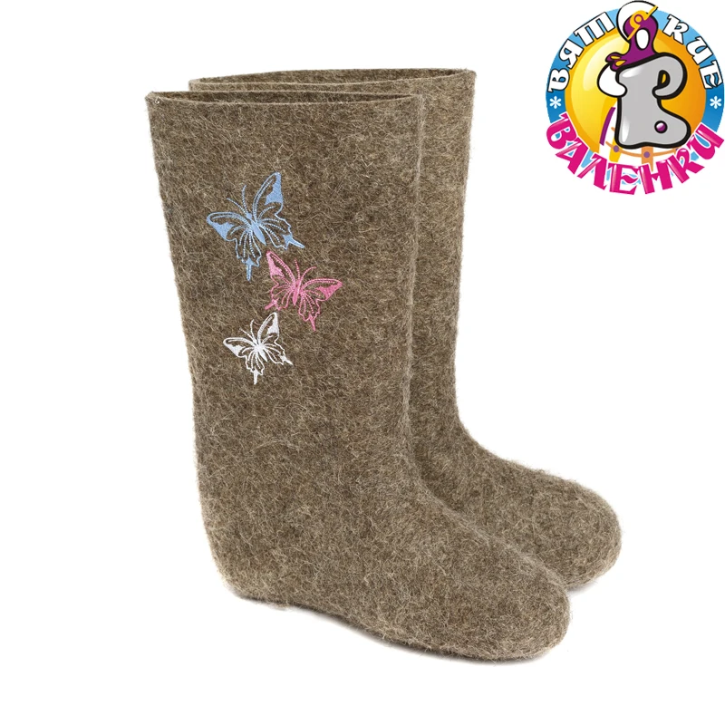 Валенки некрашеные с вышивкой 100% шерсть войлок резиновая подошва |